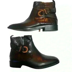 Zara Black Ankle Boots Croc Embossed Booties EU 37 US 6.